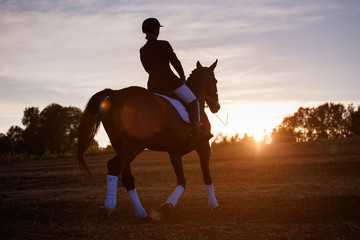 Silhouette of a woman riding horse