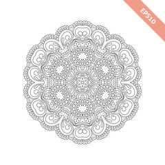 Black line floral  round ornament. Mandala isolated on white background. Background, cover. Design for adult coloring book page.