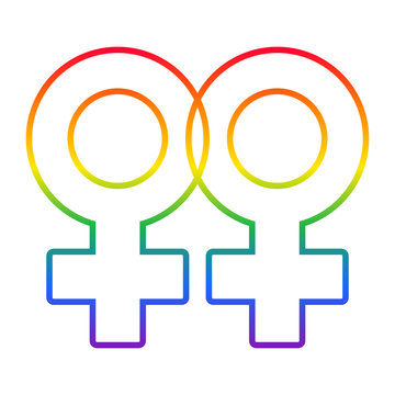 Lesbian couple, rainbow flag women symbols isolated