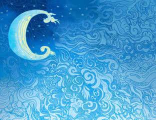 Background with southeast pattern with moon