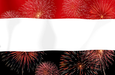 Fireworks on the  Yemen flag copy space in the middle.Concept Ce