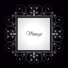 Floral black and white ornate frame for greeting or invitation card  or announcement, save the date card. Template ornament flyer. Vintage style.