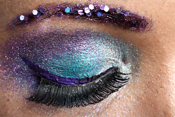 Eye Makeup. Beautiful Eyes Glitter Make-up.