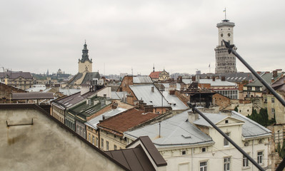 Fototapeta na wymiar View from the roof on the Latin Cathedral, Lviv, Ukraine