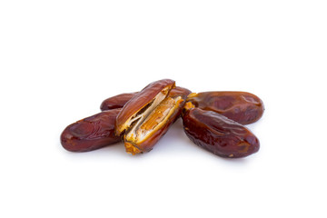 Sweet and healthy dates isolated on white background.