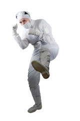 scholar raised his foot to strike