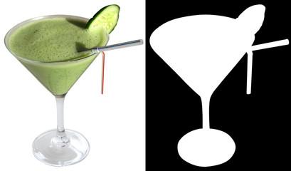 Fitnes Cocktail with cucumber, dill, yoghurt, spinach, decorated with a slice of cucumber with alpha channel