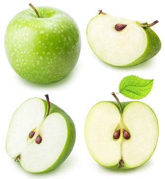 green cut apple set isolated on a white background