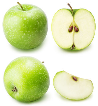 green cut apple set isolated on a white background