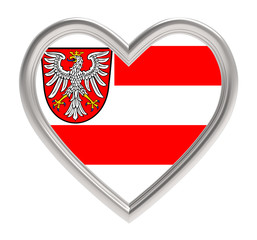 Obraz premium Frankfurt flag in silver heart isolated on white background. 3D illustration.