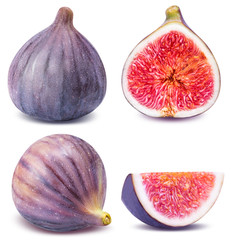 ripe figs cut piece collection isolated on white background