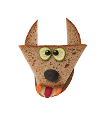Funny wolf made of bread on isolated background