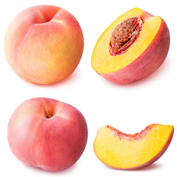 peach fruit sliced collection isolated on white background