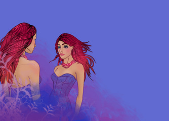 Illustration of Gemini zodiac sign as a two beautiful girls