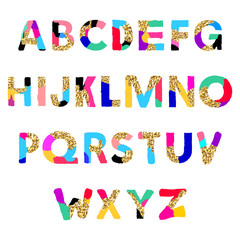 Artistic Alphabet with golden glitter texture. Creative font. Vector English Alphabet Set. - 121440355