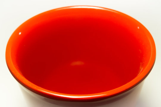 Red Bowl Cup On White Background From Above