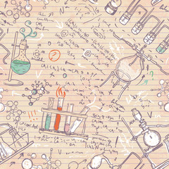 Old chemistry laboratory seamless pattern. Vector background in