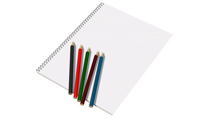 Blank white spiral bound paper drawing pad with color pencil 