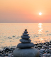 Seascape at sunset on sea coast