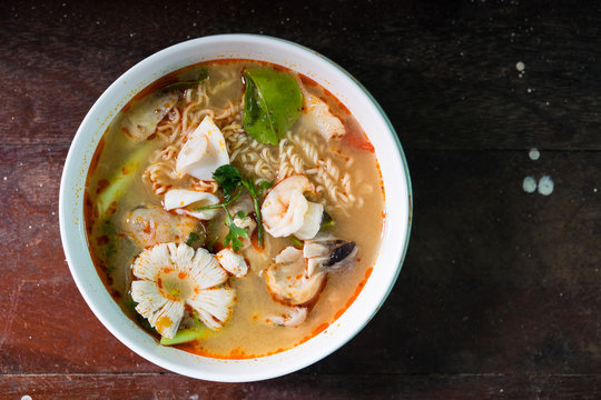 Tom Yum Kung with noodles and seafood
