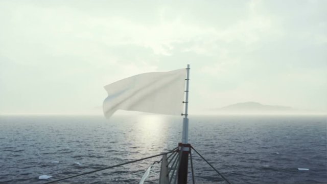 Ship sailing in rough seas  close up for mapping channel for flag logo