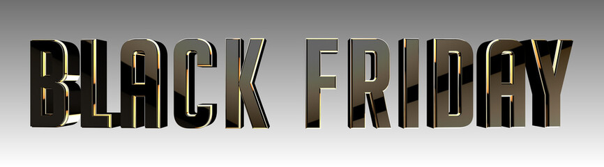 Black Friday glossy text on wide banner 3D render - obrazy, fototapety, plakaty