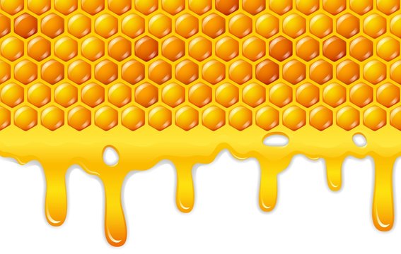 Cartoon Honeycomb With Honey Dripping
