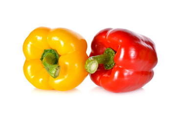 fresh red, yellow bell pepper with stem on white background