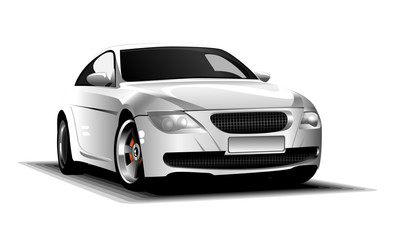 Fototapeta na wymiar Digital vector white and silver sport race car, modern and realistic, front view