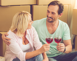 Beautiful mature couple moving