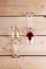 Wine glasses on wood