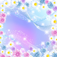 Fototapeta na wymiar Floral magic background with bubbles and flowers
