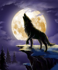 wolf howling at the moon