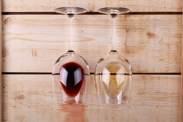 Wine glasses on wood