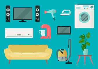 Home living comfort electronics appliances. Vector flat illustration