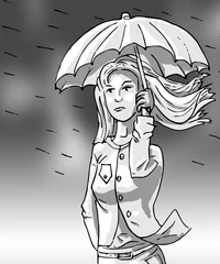 Foto auf Acrylglas Herfst - regen en storm - vrouw met paraplu © emieldelange