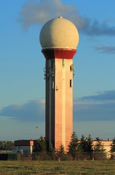 Air traffic control tower at Gdansk Rebiechowo Airport, Poland