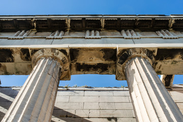 Detail of the temple of Hephaestus in Ancient Agora, Athens, Greece