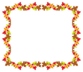 Autumn horizontal frame with colorful maple leaves. Vector clip art.