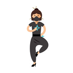 Vector Ninja Girl. Flat style colorful Cartoon illustration.