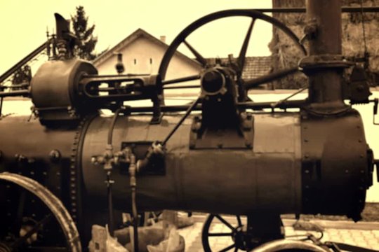 Steam engine driven threshing machines
