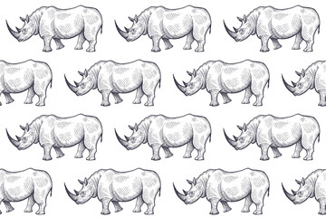 Seamless pattern with African rhinos.