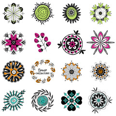 Cartoon set of 15 decorative fantasy flowers for patterns and compositions. 