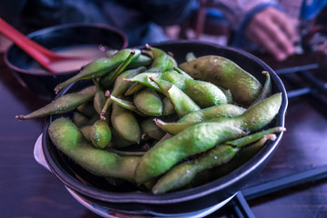 delicious-looking edamame in a bowl for lunch