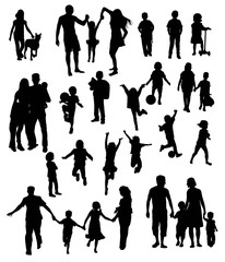 Activities silhouette Parents and Children Playing, art vector design