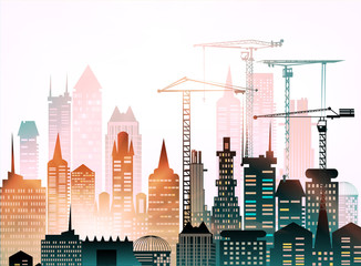 City, Building site with cranes. City background