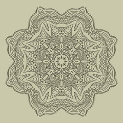 Mandala design hand drawn oriental elements beige on grey background. Template for your designs. vector illustration