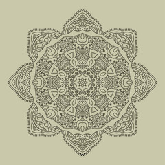 Mandala design hand drawn oriental elements beige on grey background. Template for your designs. vector illustration