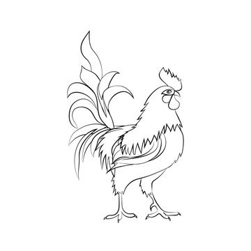Black sketch drawing of rooster. Chinese New Year 2017.