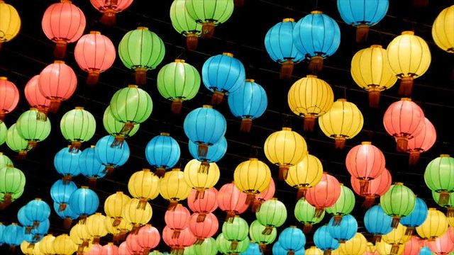 Swaying of hanging colorful lantern in Bangkok Thailand